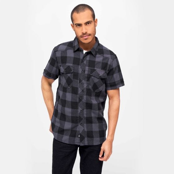 Brandit Half Sleeve Check Kurzarmhemd - Schwarz/Grau
