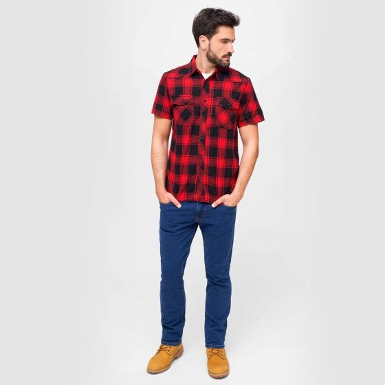 Brandit Half Sleeve Check Kurzarmhemd - Rot/Schwarz