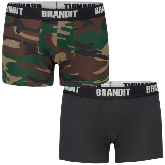 Brandit Boxershorts mit Logo 2er-Pack Woodland / Schwarz