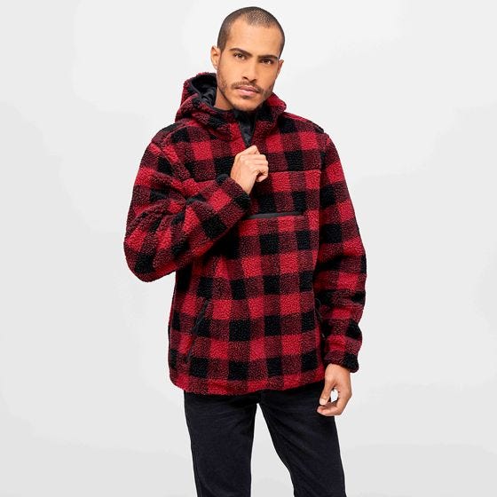 Brandit Teddyfleece Worker Pullover - Rot/Schwarz