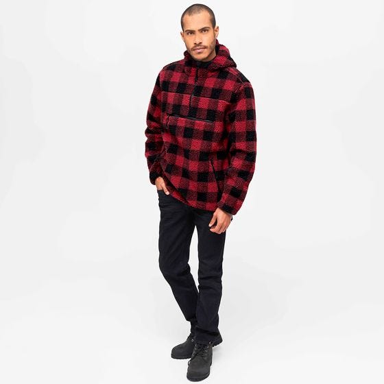 Brandit Teddyfleece Worker Pullover - Rot/Schwarz
