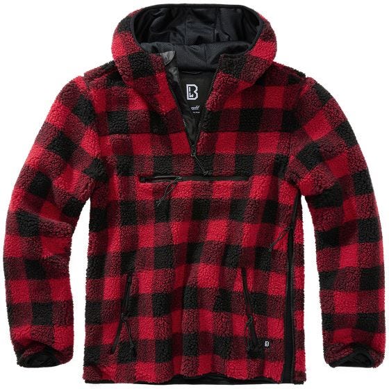 Brandit Teddyfleece Worker Pullover - Rot/Schwarz