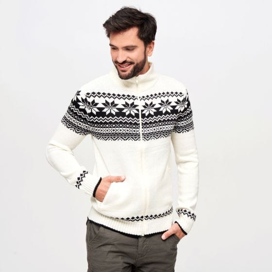 Brandit Cardigan Norweger Pullover - Weiß