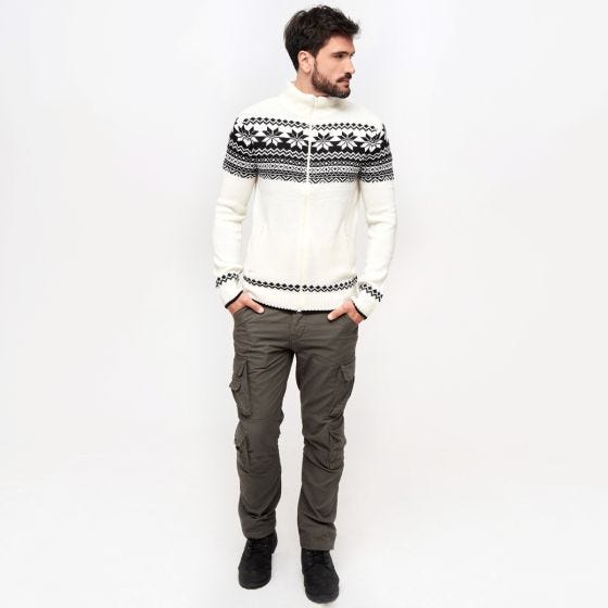 Brandit Cardigan Norweger Pullover - Weiß