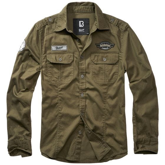 Brandit Luis Vintage Shirt mit Aufnähern - Olivgrün