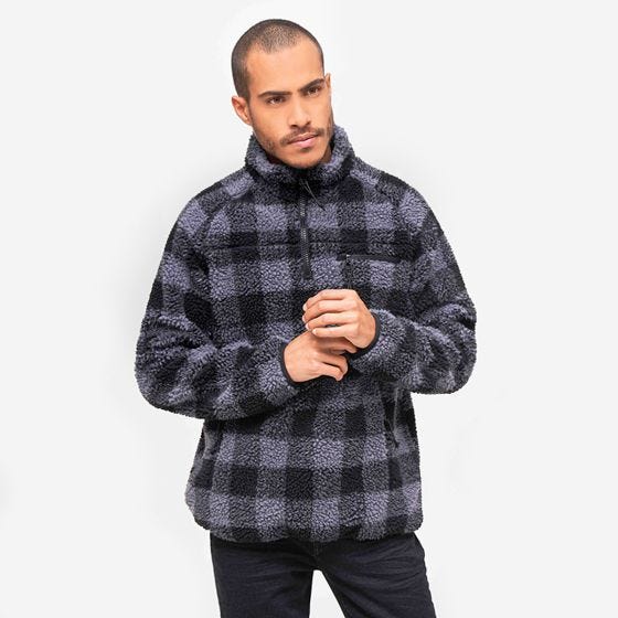 Brandit Teddyfleece Troyer Jacke - Schwarz/Grau