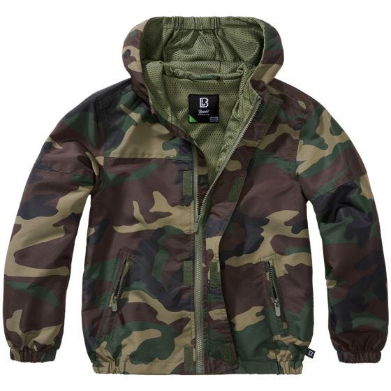 Brandit Kinder Summer Windbreaker Front Zip Jacke - Woodland