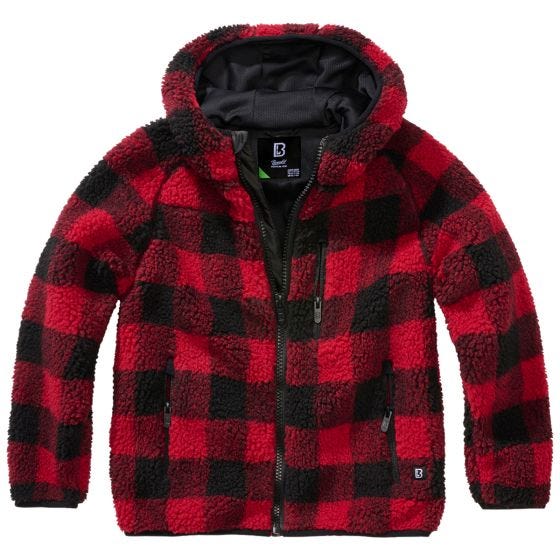 Brandit Kinder Teddyfleece Kapuzenjacke - Rot/Schwarz