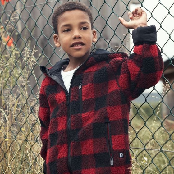 Brandit Kinder Teddyfleece Kapuzenjacke - Rot/Schwarz