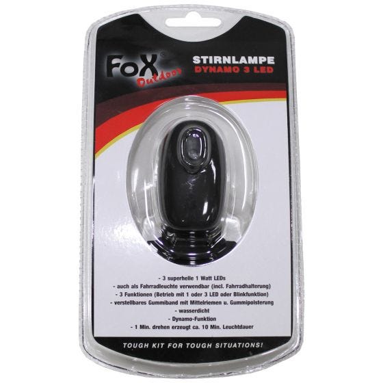 Fox Outdoor Dynamo Head Lamp 3 LED Noir