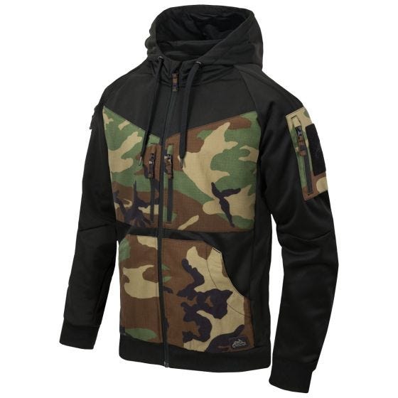 Helikon Rogue Kapuzenpullover mit durchgehendem Reißverschluss - Schwarz/US Woodland