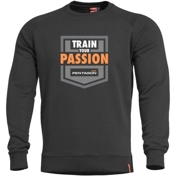 Pentagon Hawk Sweatshirt mit Aufschrift „Train your Passion“ Schwarz