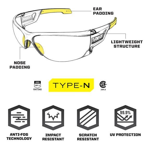 Mechanix Wear Vision Type-N S Brille - Klare Linse Klarer Rahmen