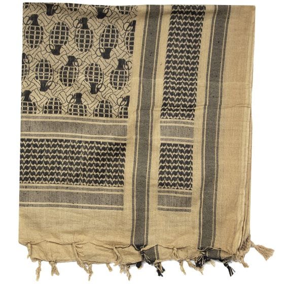 Mil-Tec Shemagh-Tuch mit Handgranaten-Motiven Coyote / Schwarz