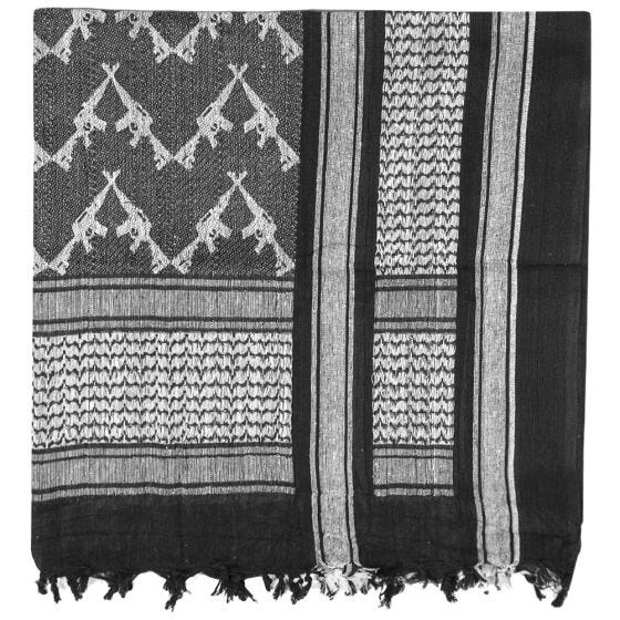 Mil-Tec Shemagh-Tuch mit Gewehr-Motiven Schwarz / Weiß
