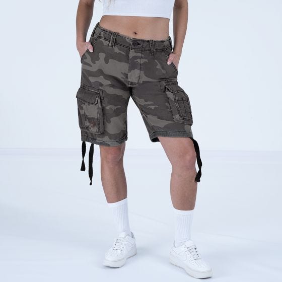 Surplus Airborne Vintage Shorts Damen - Verwaschenes schwarzes Tarnmuster
