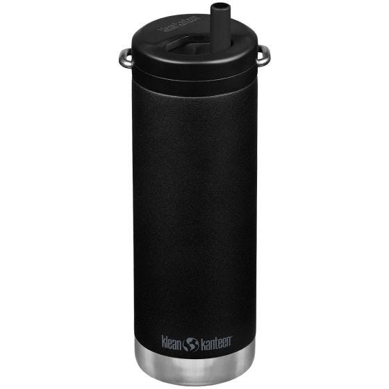 Klean Kanteen TKWide 473 ml Isolierte Trinkflasche mit Twist Cap w/Straw - Schwarz