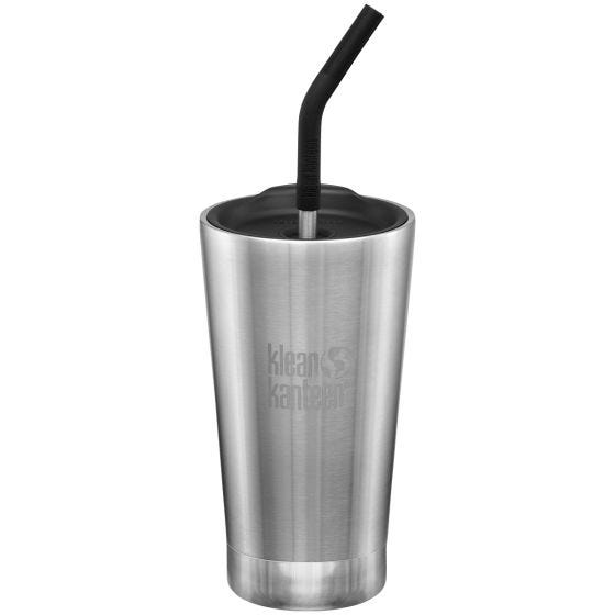 Klean Kanteen 473 ml Vakuumisolierter Tumbler mit Trinkhalm und Deckel Brushed Stainless