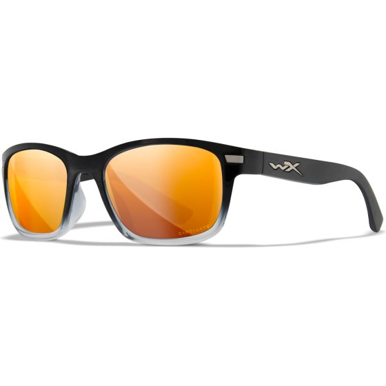Wiley X WX Helix Brille - Captivate Polarized Bronze Mirror Lenses / Hochglanz Schwarz Fade to Clear Crystal