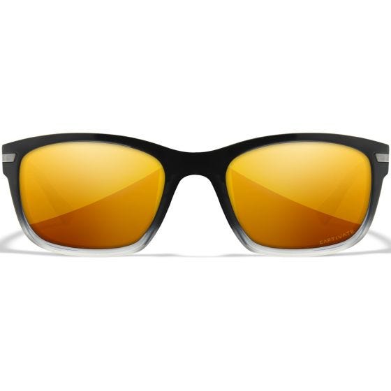 Wiley X WX Helix Brille - Captivate Polarized Bronze Mirror Lenses / Hochglanz Schwarz Fade to Clear Crystal