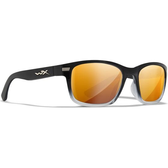 Wiley X WX Helix Brille - Captivate Polarized Bronze Mirror Lenses / Hochglanz Schwarz Fade to Clear Crystal