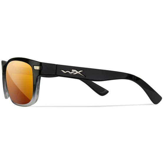 Wiley X WX Helix Brille - Captivate Polarized Bronze Mirror Lenses / Hochglanz Schwarz Fade to Clear Crystal