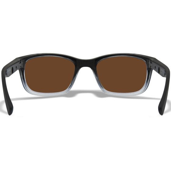Wiley X WX Helix Brille - Captivate Polarized Bronze Mirror Lenses / Hochglanz Schwarz Fade to Clear Crystal
