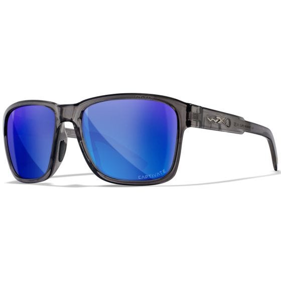 Wiley X WX Trek Brille - Captivate Polarized Blau Mirror Lenses / Gloss Crystal Dunkelgrau Frame