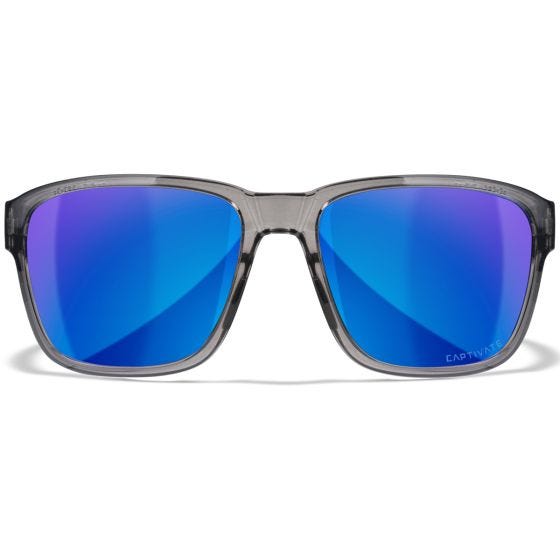 Wiley X WX Trek Brille - Captivate Polarized Blau Mirror Lenses / Gloss Crystal Dunkelgrau Frame