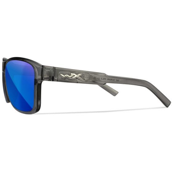 Wiley X WX Trek Brille - Captivate Polarized Blau Mirror Lenses / Gloss Crystal Dunkelgrau Frame