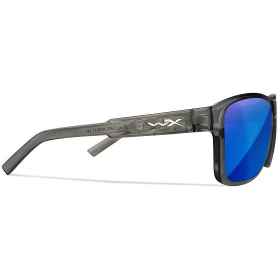 Wiley X WX Trek Brille - Captivate Polarized Blau Mirror Lenses / Gloss Crystal Dunkelgrau Frame