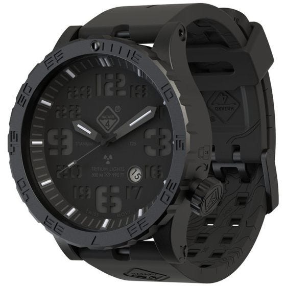 Hazard 4 Heavy Water Diver Titanium Blackout Armbanduhr mit Tritium-Lichtquelle Grün/Gelb