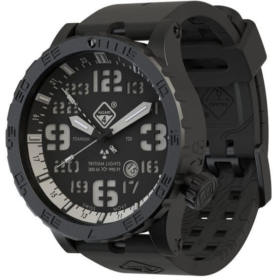 Hazard 4 Heavy Water Diver Titanium Nightwatch GMT-Armbanduhr mit Tritium-Lichtquelle Weiß/Blau/Rot