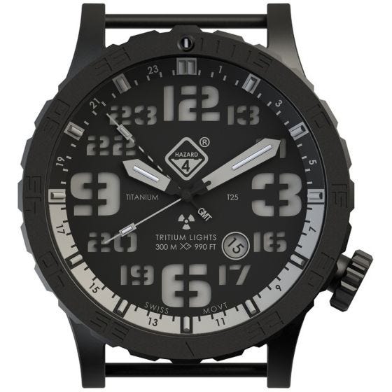 Hazard 4 Heavy Water Diver Titanium Nightwatch GMT-Armbanduhr mit Tritium-Lichtquelle Weiß/Blau/Rot