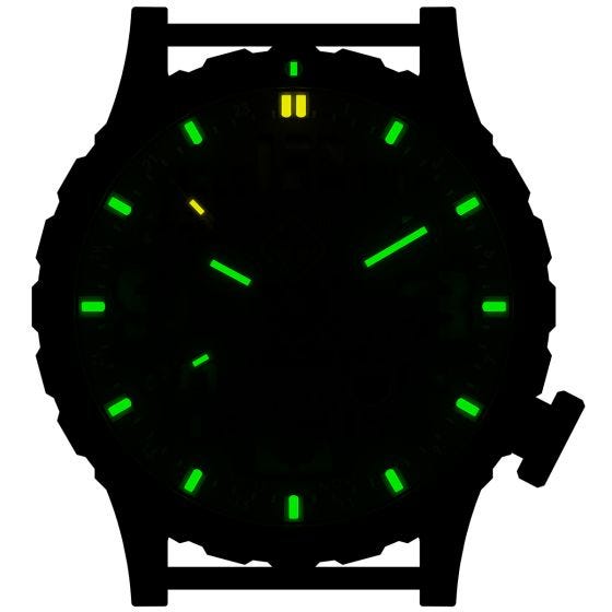 Hazard 4 Heavy Water Diver Titanium Nightwatch GMT-Armbanduhr mit Tritium-Lichtquelle Gelb/Grün/Gelb