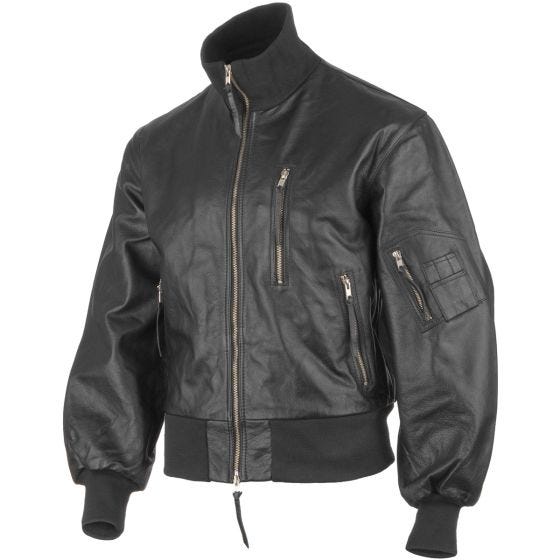Mil-Tec Bundeswehr-Fliegerjacke aus Leder Schwarz