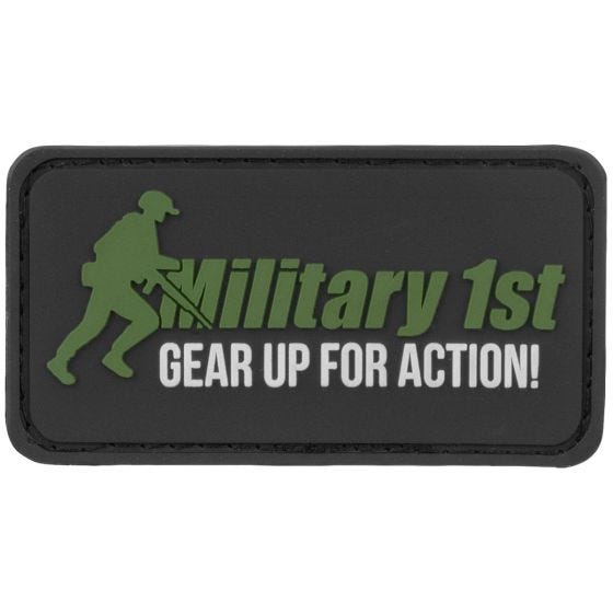 Military 1st Patch mit Schriftzug „Gear Up For Action“ Schwarz/Weiß/Grün