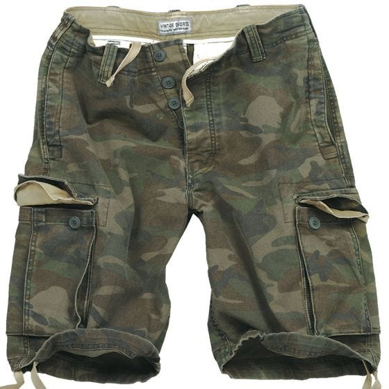 Surplus Vintage Shorts Ausgewaschenes Woodland